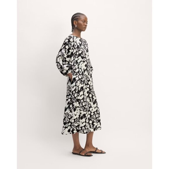 Flowy Floral Black and White Linen Dress - Picture 2 of 9